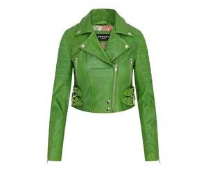 Apfelgrüne, kurze Brando-Bikerjacke aus Leder für Damen - Damaskus EU 44 / UK 16