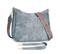 APHISON Klein Umhängetasche Damen Crossbody Bag das Sonnblumen-Lochmuster mit Breitem Gurt Schultertasche veganem Leder blau Handtasche Tasche mit Abnehmbarem Schultergurt Kartenschlitz Reisetasche