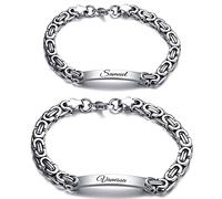 aplusashop ID Byzantiner Armbänder Partnerlook + Gravur nach Wunsch Partnerarmbänder, Edelstahl Armband mit Box (Einzeln (1 Keines 0,6 cm))