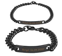 aplusashop ID Edelstahl Armbänder Partnerlook + Gravur nach Wunsch 4 Farben Partnerarmbänder mit Box (Schwarz)