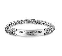 aplusashop ID Edelstahl Armband mit Gravur nach Wunsch, auch als Partnerarmbänder Nr.2 mit Box NEU (Silber Einzeln)