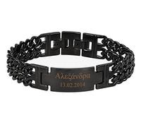 aplusashop ID Edelstahl Armband mit Gravur nach Wunsch Doppelpanzerarmband massiv, 4 Farben (Schwarz)
