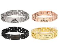 aplusashop ID Edelstahl Armband mit Gravur nach Wunsch Doppelpanzerarmband massiv, 4 Farben (Silber)