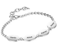 aplusashop ID Edelstahl Armband mit Gravur nach Wunsch mit 2, 3, 4 Plättchen Damen, Mädchen (Mit Gravur, Mit 2 Plättchen)