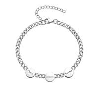 aplusashop ID Edelstahl Armband mit Gravur nach Wunsch mit runden Plättchen in 3 Varianten (Mit 3 Plättchen)