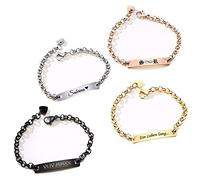 aplusashop ID Edelstahl Armband mit Gravur nach Wunsch zierliches Armband mit Herzanhänger in 4 Farben (Schwarz, Mit Gravur)