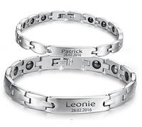 aplusashop ID Edelstahl Magnetisches Armband + Gravur nach Wunsch auch als Partnerarmbänder mit Box (Einzeln (1 Großes))