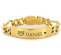 aplusashop ID ID Massiv Edelstahl Armband mit Gravur nach Wunsch! NEU Panzerarmband Gold/Silber/schwarz (Gold)