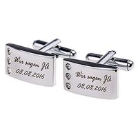 aplusashop ID Manschettenknöpfe mit Gravur nach Wunsch Edelstahl, mit Strassstein NEU 05 (Mit Gravur)
