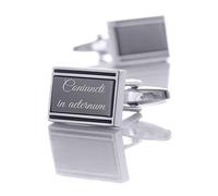 aplusashop ID Manschettenknöpfe Silber-schwarz 03 mit Gravur nach Wunsch Edelstahl Hochzeit mit Box (Mit Gravur)