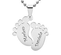 aplusashop ID Partner Anhänger Baby-Füße + Kette mit Gravur nach Wunsch Edelsathl Silber NEU Geburt Taufe (Einzeln Groß)
