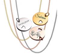 aplusashop ID Runder Anhänger mit Herz + Gravur nach Wunsch + Kette Edelstahl in 3 Farben Neu (Silber, Mit Gravur)