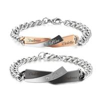 aplusashop Love ID Edelstahl Armbänder mit Strass Partnerarmbänder mit Gravur nach Wunsch Paar Armband (Schwarz-silber mit Gravur (1 St.))