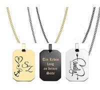 aplusashop Massiv ID Dog Tag mit Kette Edelstahl + Gravur nach Wunsch in 3 Farben Anhänger (Schwarz)