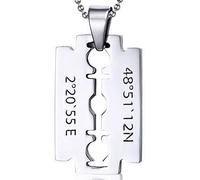 aplusashop Massiv ID Dog Tag Rasierklinge + Kugelkette Edelstahl mit Gravur nach Wunsch Anhänger Silber (Mit Gravur)