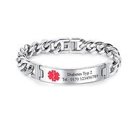 aplusashop Massiv ID Medizin Armband mit Gravur nach Wunsch Silber (Ohne Gravur)