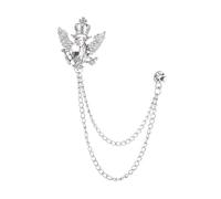 APLVFFZH Men Brooch Elegante Brosche mit Ketten Kronenflügel Pin Aus Robuster Legierung mit Tassel Und Glanzvollem Schmuckstein für Feier Büro Anzug, Silber und Weiß