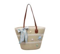 APLVFFZH Woven Tote Bag Vielseitige Schultertasche Große Outdoor Tasche Damen Shopper Geflochten Aus Robustem Polyester für Ausflüge Shopping Sommerferien, Beige