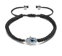 Apocalyptic-K Damen-Armband mit natürlichen Edelsteinen, 925er-Sterlingsilber, 4mm, 6.7-9.3 IN |Turmalin, Obsidian, Kristall， Handgewebt (Böse-Augen-Palmen)