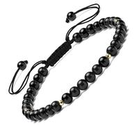 Apocalyptic-K Damen-Armband mit natürlichen Edelsteinen, 925er-Sterlingsilber, 4mm, 6.7-9.3 IN |Turmalin, Obsidian, Kristall， Handgewebt (Schwarzes Turmalin-Armband, 4MM)