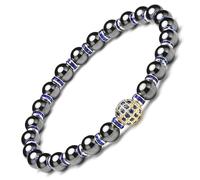 Apocalyptic-K Magnetarmband für Männer und Frauen，6/8MM，Magnetarmband mit Strasssteinen,Antistatisch， (Blaue Strasse&Gold Zirkonia-6MM)