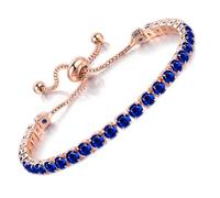 Apocalyptic-K Zirkonia Armband für Frauen, Tennisarmband Sparkle Verstellbares Armband Damenarmband Geschenk für festliche Tage (Dunkelblau Zirkonia，Roségold, 4MM)