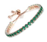 Apocalyptic-K Zirkonia Armband für Frauen, Tennisarmband Sparkle Verstellbares Armband Damenarmband Geschenk für festliche Tage (Smaragdgrün Zirkonia，Roségold, 4MM)