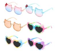 APOMOONS 6 Stück Sonnenbrille Kinder, Süße Herz Katzen Kindersonnenbrille ab 3 jahre, Hippie Brille für Strand Freien, UV 400 Schutz Outdoor Kids Sunglasses für Mädchen Jungen