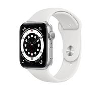 APPLE S6 GPS 44 SILVER ALU WHITE SPORT Smartwatch Aluminium Fluorelastomer, 140 - 220 mm, Silber/Weiß