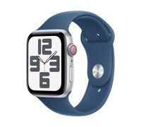 Apple Watch SE (2. Generation) GPS + Cellular 44 mm Smartwatch mit Aluminiumgehäuse in Silber und Sportarmband in Denim (S/M). Fitness und Schlaftracker, Unfallerkennung, Herzfrequenzmesser