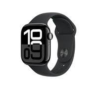 Apple Watch Series 10 (GPS 42 mm) Smartwatch mit Aluminiumgehäuse in Diamantschwarz und Sportarmband in Schwarz (S/M). Fitnesstracker, EKG App, Always-On Retina Display, Wasserschutz