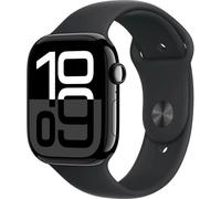 Apple Watch Series 10 GPS 42mm Jet Black Aluminium Gehäuse mit schwarzem Sportband - S/M
