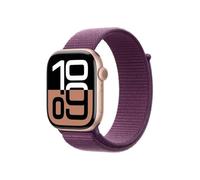 Apple Watch Series 10 (GPS 46 mm) Smartwatch mit Aluminiumgehäuse in Roségold und Sport Loop in Pflaume (One Size). Fitnesstracker, EKG App, Always-On Retina Display, CO₂ neutral
