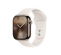 Apple Watch Series 10 (GPS + Cellular 42 mm) Smartwatch mit Titangehäuse in Gold und Sportarmband in Polarstern (M/L). Fitnesstracker, EKG App, Always-On Retina Display, Wasserschutz