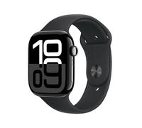 Apple Watch Series 10 (GPS + Cellular 46 mm) Smartwatch mit Aluminiumgehäuse in Diamantschwarz und Sportarmband in Schwarz (S/M). Fitnesstracker, EKG App, Always-On Retina Display, Wasserschutz