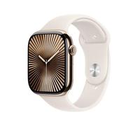 Apple Watch Series 10 (GPS + Cellular 46 mm) Smartwatch mit Titangehäuse in Gold und Sportarmband in Polarstern (M/L). Fitnesstracker, EKG App, Always-On Retina Display, Wasserschutz