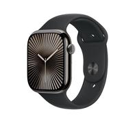 Apple Watch Series 10 (GPS + Cellular 46 mm) Smartwatch mit Titangehäuse in Schiefer und Sportarmband in Schwarz (M/L). Fitnesstracker, EKG App, Always-On Retina Display, Wasserschutz