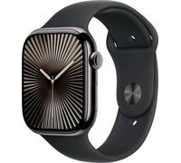 Apple Watch Series 10 GPS + Cellular, 46 mm Titangehäuse Schiefer, Sportarmband Schwarz - S/M
