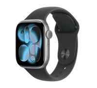 Apple Watch Series 11 (2025). GPS, 42mm, Space Grey Aluminium Case, Sport Band S/M, Schwarz