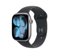 Apple Watch Series 11 GPS 46 mm Smartwatch mit Aluminiumgehäuse in Space Grau und Sportarmband in Schwarz (M/L). Schlafindex, Fitnesstracker, Gesundheitstracking, Always-On Display, Wasserschutz