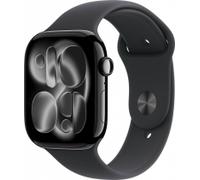 Apple Watch Series 11 GPS 42 mm Smartwatch mit Aluminiumgehäuse in Diamantschwarz und Sportarmband in Schwarz (S/M). Schlafindex, Fitnesstracker, Gesundheitstracking, Always-On Display, Wasserschutz
