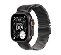 Apple Watch Ultra 3 GPS + Cellular 49 mm Premium Smartwatch für Lauftraining und Kombinationssport mit robustem Titangehäuse in Schwarz und Milanaise Armband in Schwarz (Large)
