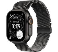 Apple Watch Ultra 3 GPS + Cellular 49 mm Premium Smartwatch für Lauftraining und Kombinationssport mit robustem Titangehäuse in Schwarz und Milanaise Armband in Schwarz (Large)