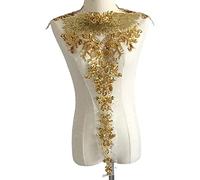 Applikationen, 5 Teile/satz Gold Blumen Hochzeit Kleid Applikationen Gestickte Stoff Kragen Spitze Trims Mesh Nähen Auf Patch for Dekoration