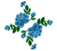 Appliques for Clothes,Embroidered Flower Fabric Patches,Double Layers Peony Flowers on Vine Appliques(Skyblue)