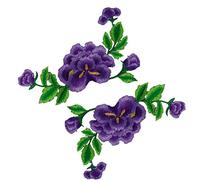 Appliques for Clothes,Embroidered Flower Fabric Patches,Double Layers Peony Flowers on Vine Appliques(Purple)