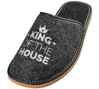 APREGGIO - Herren Hausschuhe aus Filz - Rutschfester Sohle - King of the House Stickerei - Gemütliche und Stilvolle Pantoffeln für Drinnen - Schwarz Weiß - Größe 45 EU