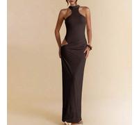 Apricot Ärmelloses asymmetrisches Bodycon Maxikleid, elegantes langes Kleid für Urlaub, Strand, Hochzeiten, Frühling/Sommer, Cut Out