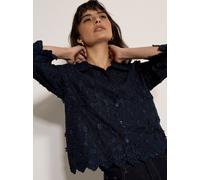 Spitzenbluse APRICOT "Gekürztes Shirt mit Blumenapplikation", Damen, Gr. S (36), blau (navy), gewebt, Obermaterial: 100% Baumwolle CO., bestickt, normal, Blusen Spitzenbluse, mit Blumenapplikation (82