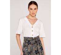 Kurzarmbluse APRICOT "Bluse", Damen, Gr. M (38), beige (creme), gewebt, Obermaterial: 83% Viskose CV. 17% Leinen LI., uni, V-Ausschnitt, Blusen, mit Knopfleiste (48593649-38) creme